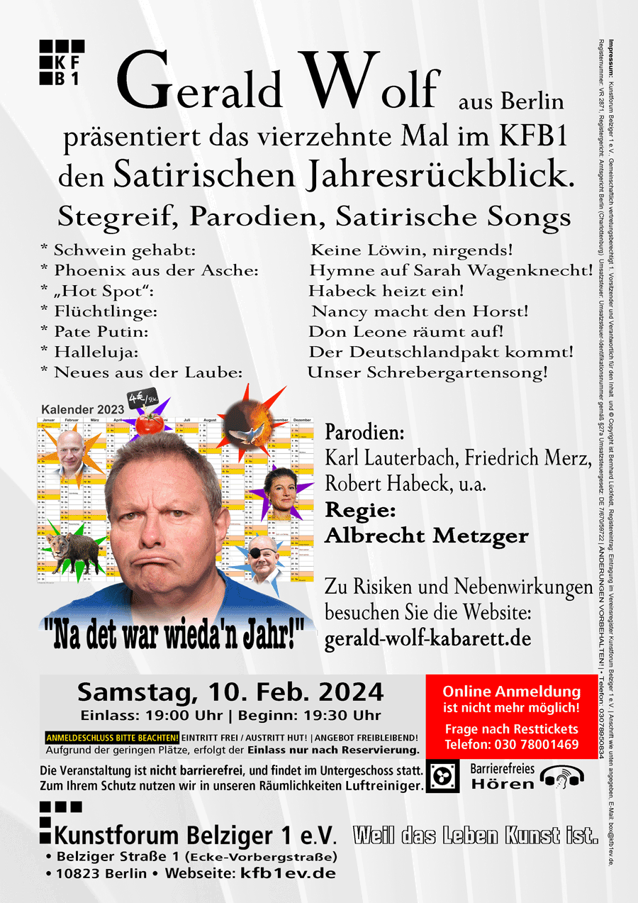 Gerald-Wolf--praesentiert-zum-vierzehnten-Mal-den-Satirischen-Jahresrueckblick-2023-im-KFB1 Gerald-Wolf--praesentiert-zum-vierzehnten-Mal-den-Satirischen-Jahresrueckblick-2023-im-KFB1